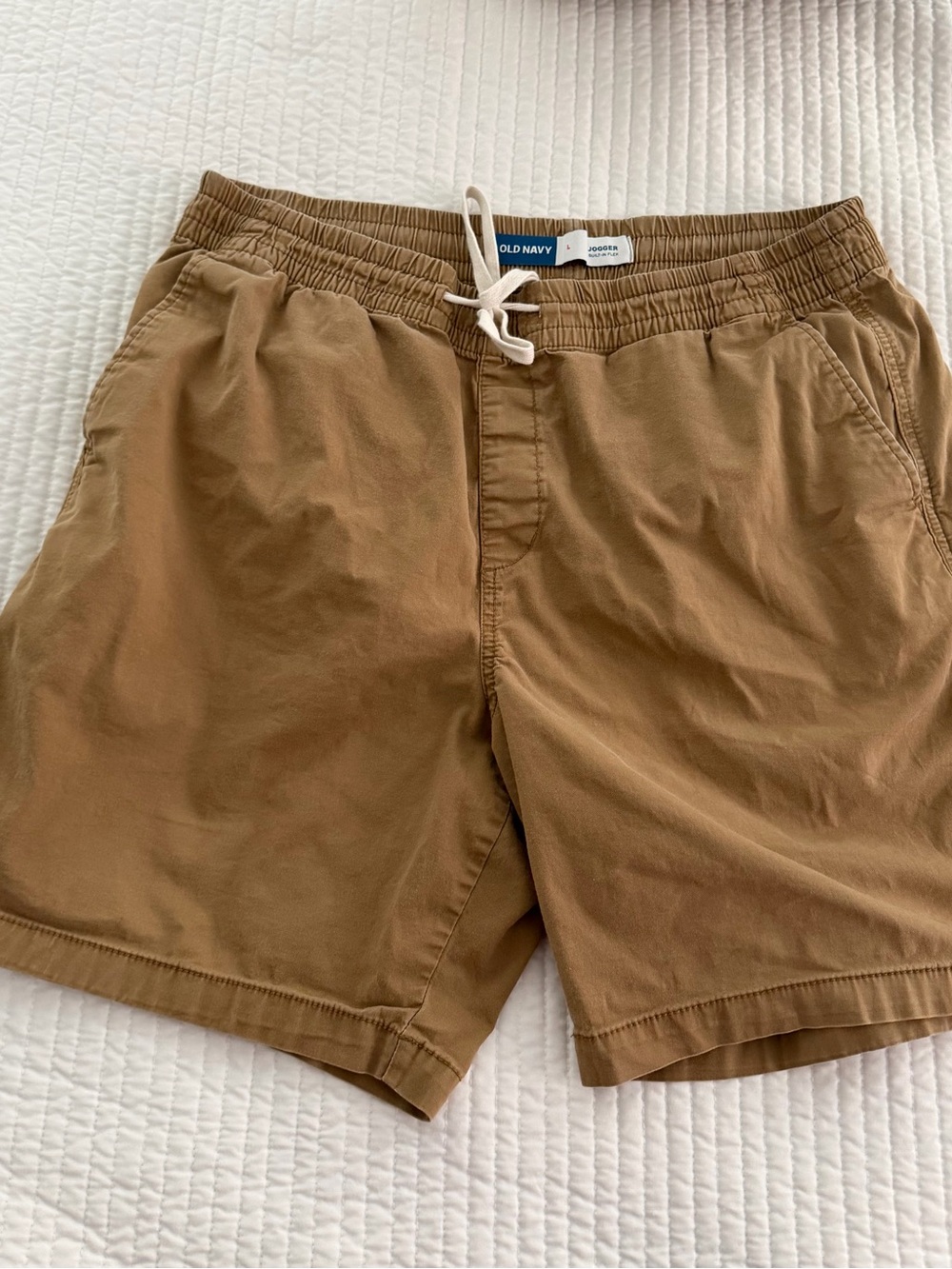 Old Navy Tan Jogger Shorts with White Drawstring